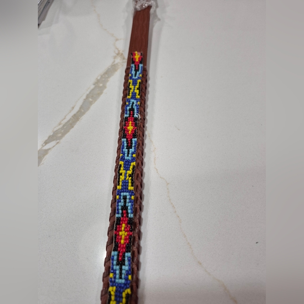 Kids 24"  Beaded Full Grain  Leather Belt.